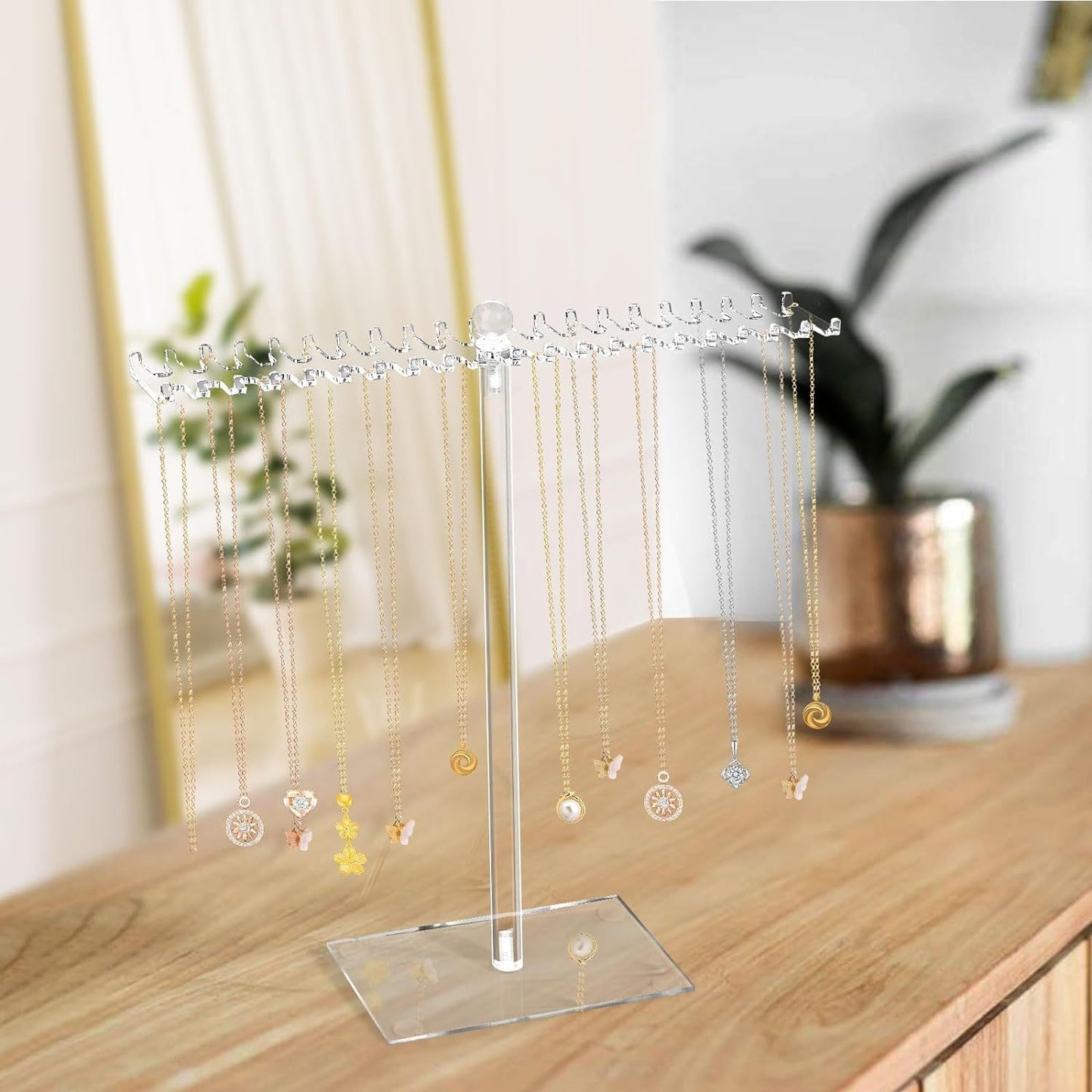 Nordic Style Acrylic Jewelry Display Rack with Dual-Sided Hooks