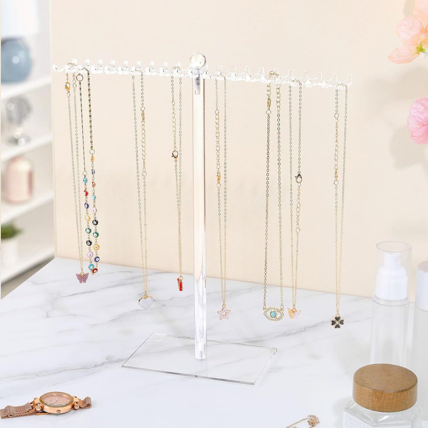 Nordic Style Acrylic Jewelry Display Rack with Dual-Sided Hooks