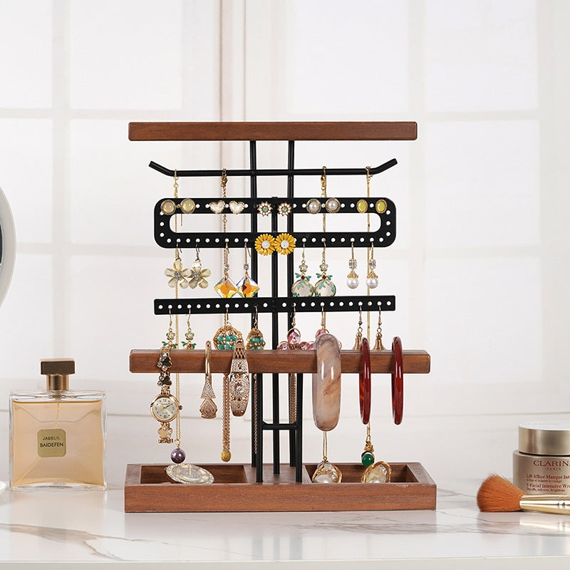 Nordic Solid Wood Iron Jewelry Display Stand with Three Tiers