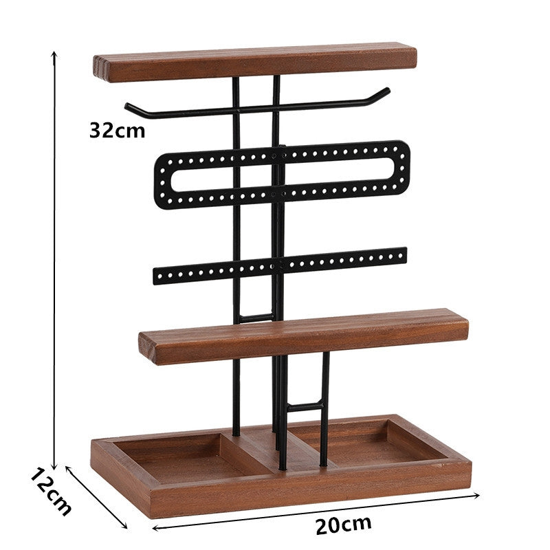 Nordic Solid Wood Iron Jewelry Display Stand with Three Tiers