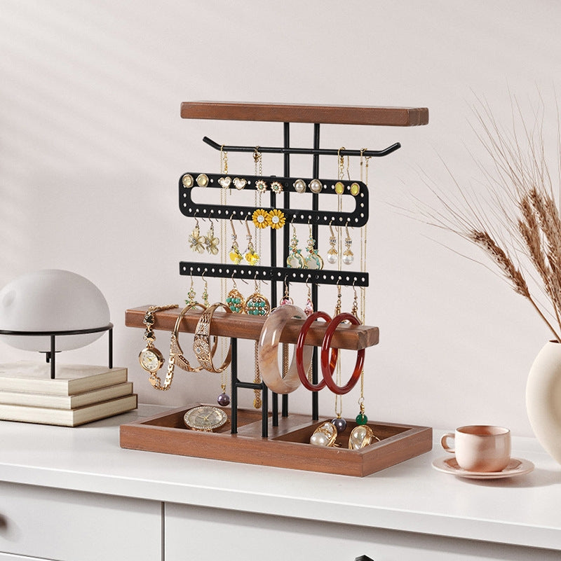 Nordic Solid Wood Iron Jewelry Display Stand with Three Tiers