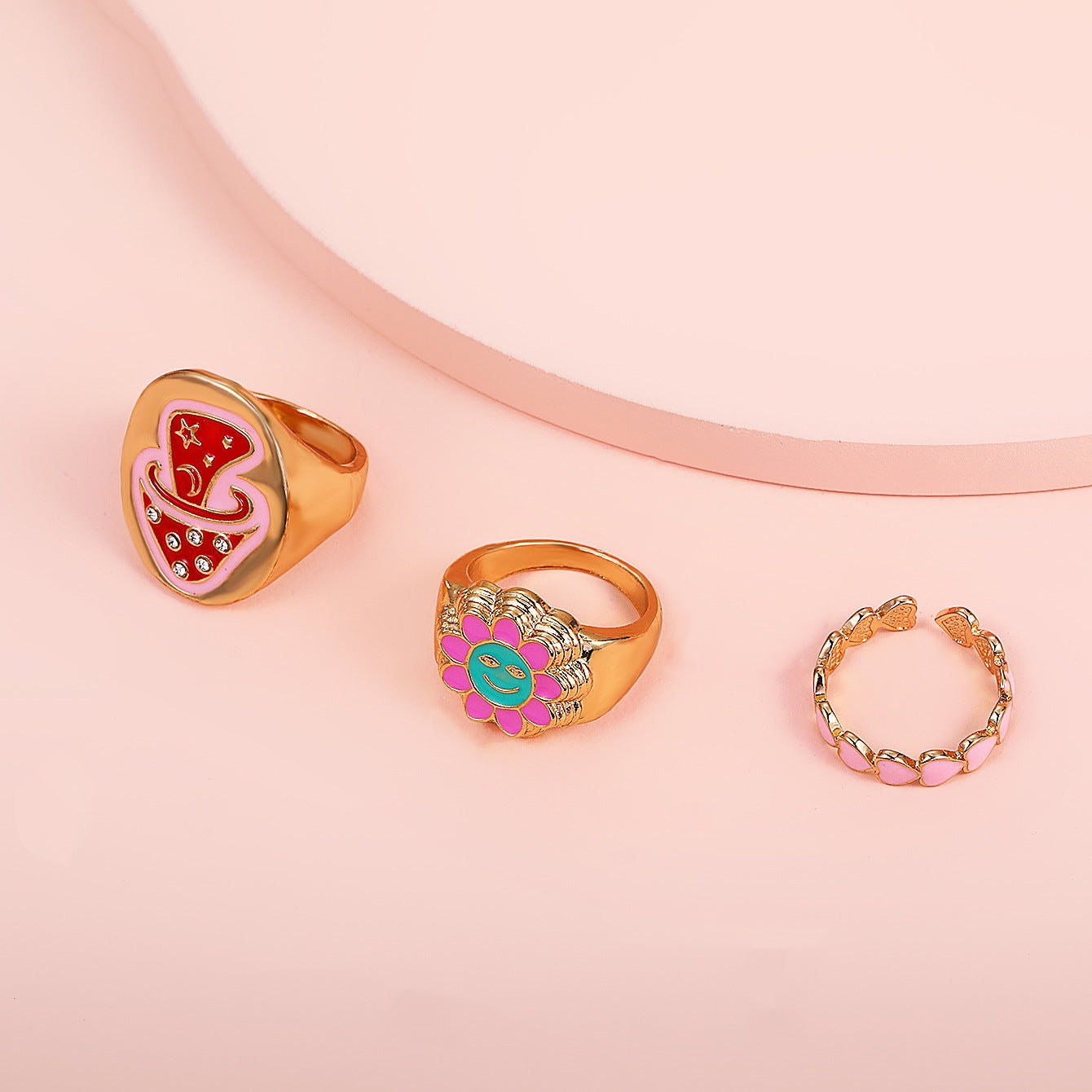 Nordic Style Colorful Mushroom Heart Alloy Women's Jewelry Ring Set