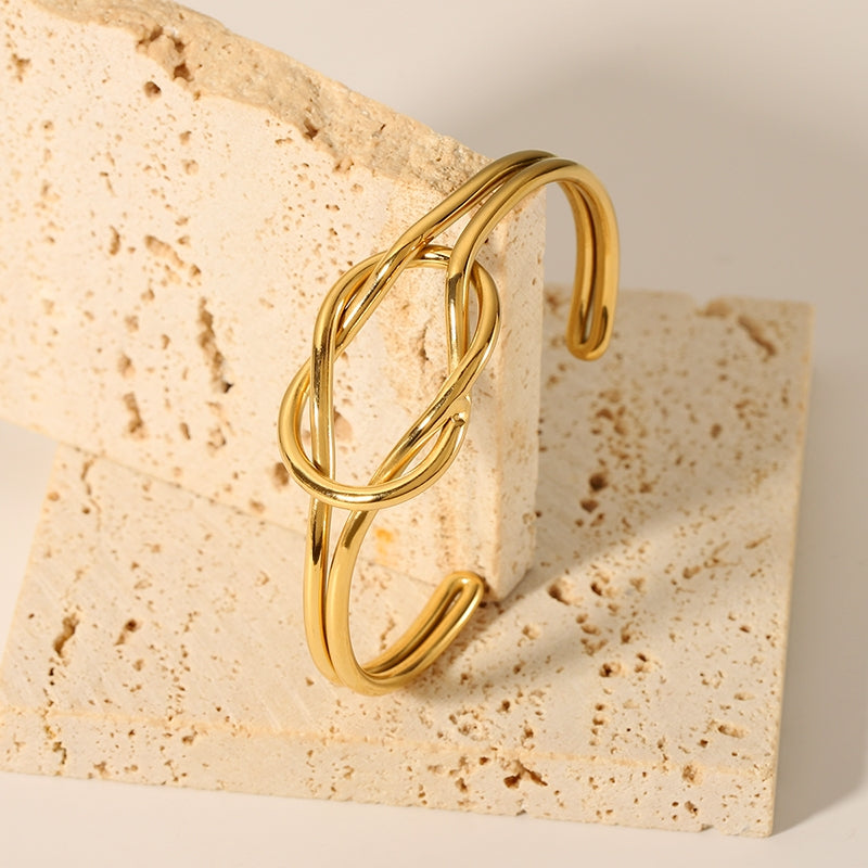 Nordic Vintage 18k Gold Plated Adjustable Knot Stainless Steel Cuff Bracelet