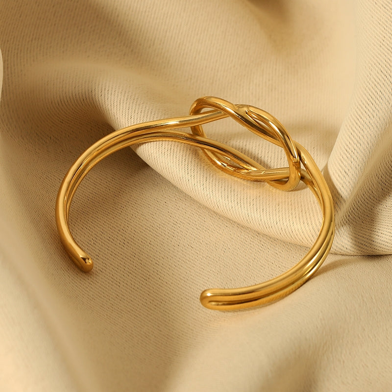 Nordic Vintage 18k Gold Plated Adjustable Knot Stainless Steel Cuff Bracelet