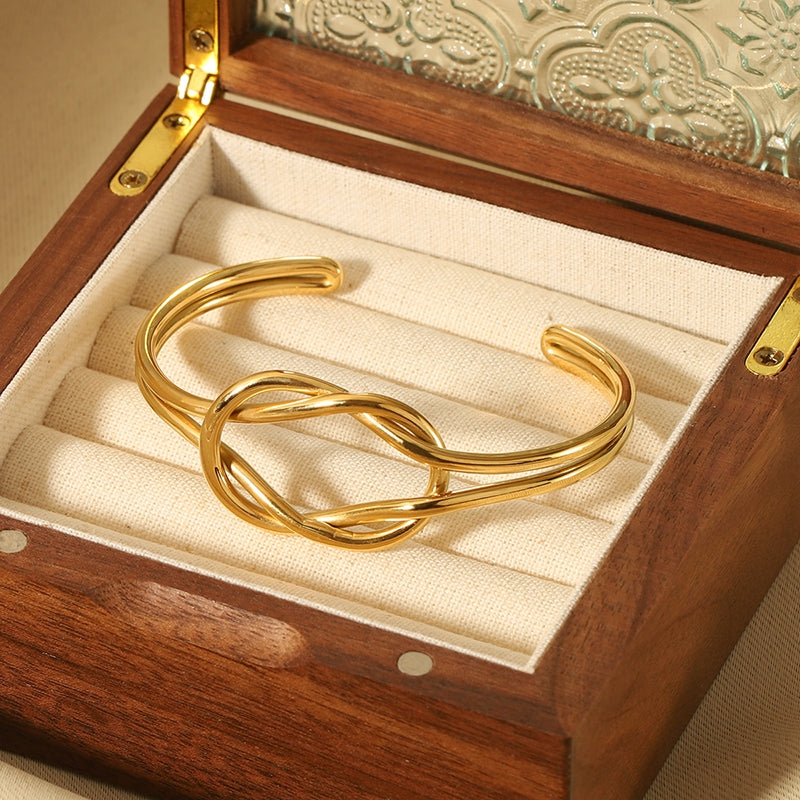 Nordic Vintage 18k Gold Plated Adjustable Knot Stainless Steel Cuff Bracelet