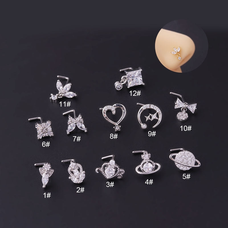 Nose Rings & Studs Fashion Bow Knot 316L Stainless Steel  Copper Plating Zircon