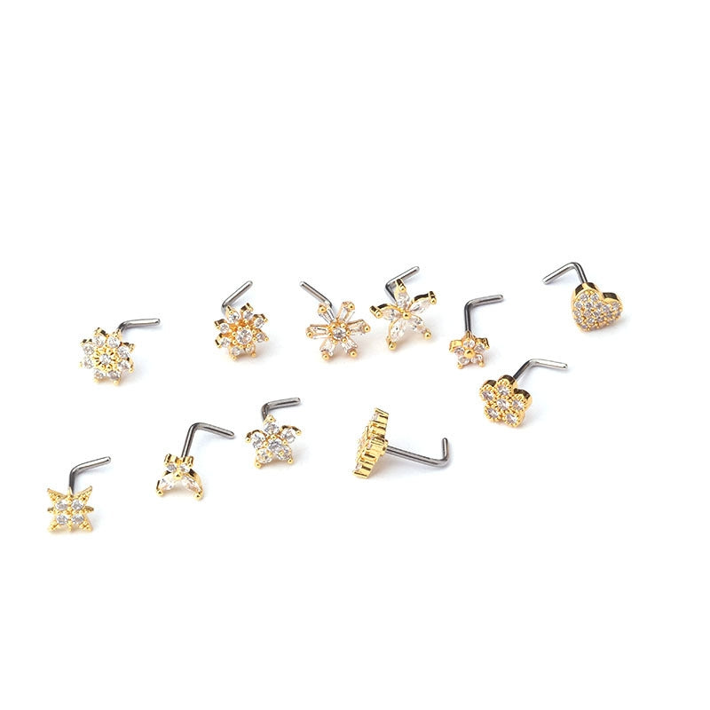 Fashion Flower 316L Stainless Steel Nose Rings & Studs with Micro Pave Zircon