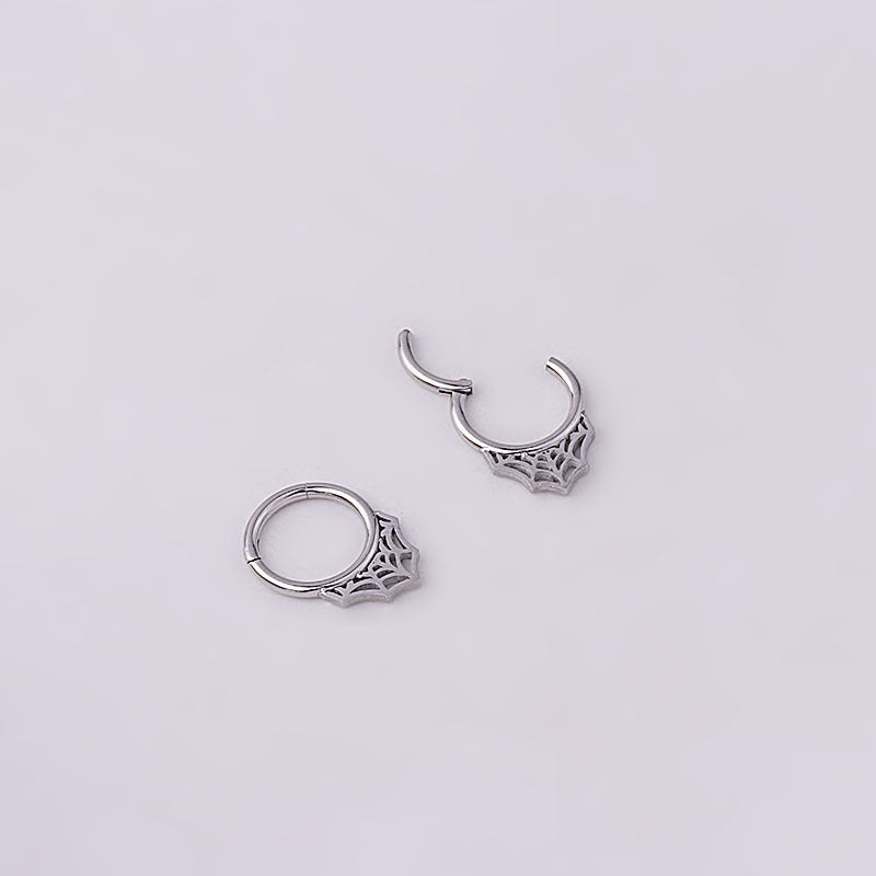 Geometric 316 Stainless Steel Spider Web Seamless Hoop Nose and Ear Rings