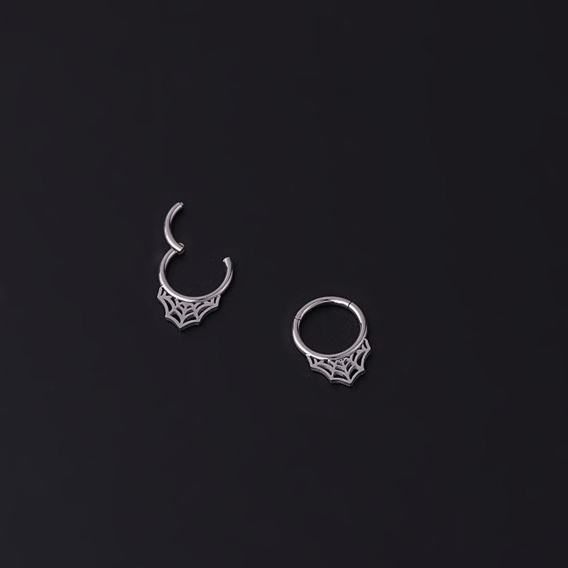 Geometric 316 Stainless Steel Spider Web Seamless Hoop Nose and Ear Rings