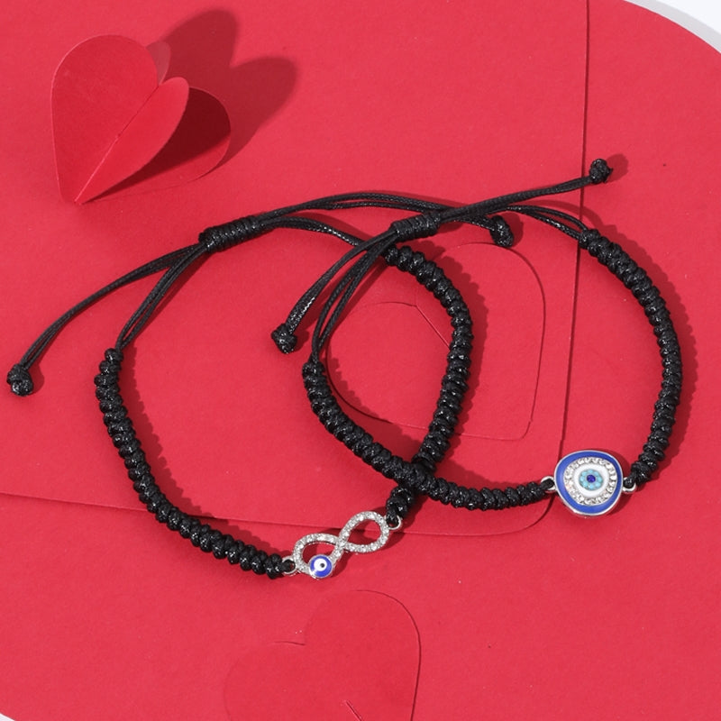 Infinity Evil Eye Alloy Bracelet with Artificial Diamonds - Handmade Couples & Friendship Gift