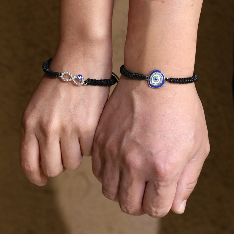 Infinity Evil Eye Alloy Bracelet with Artificial Diamonds - Handmade Couples & Friendship Gift