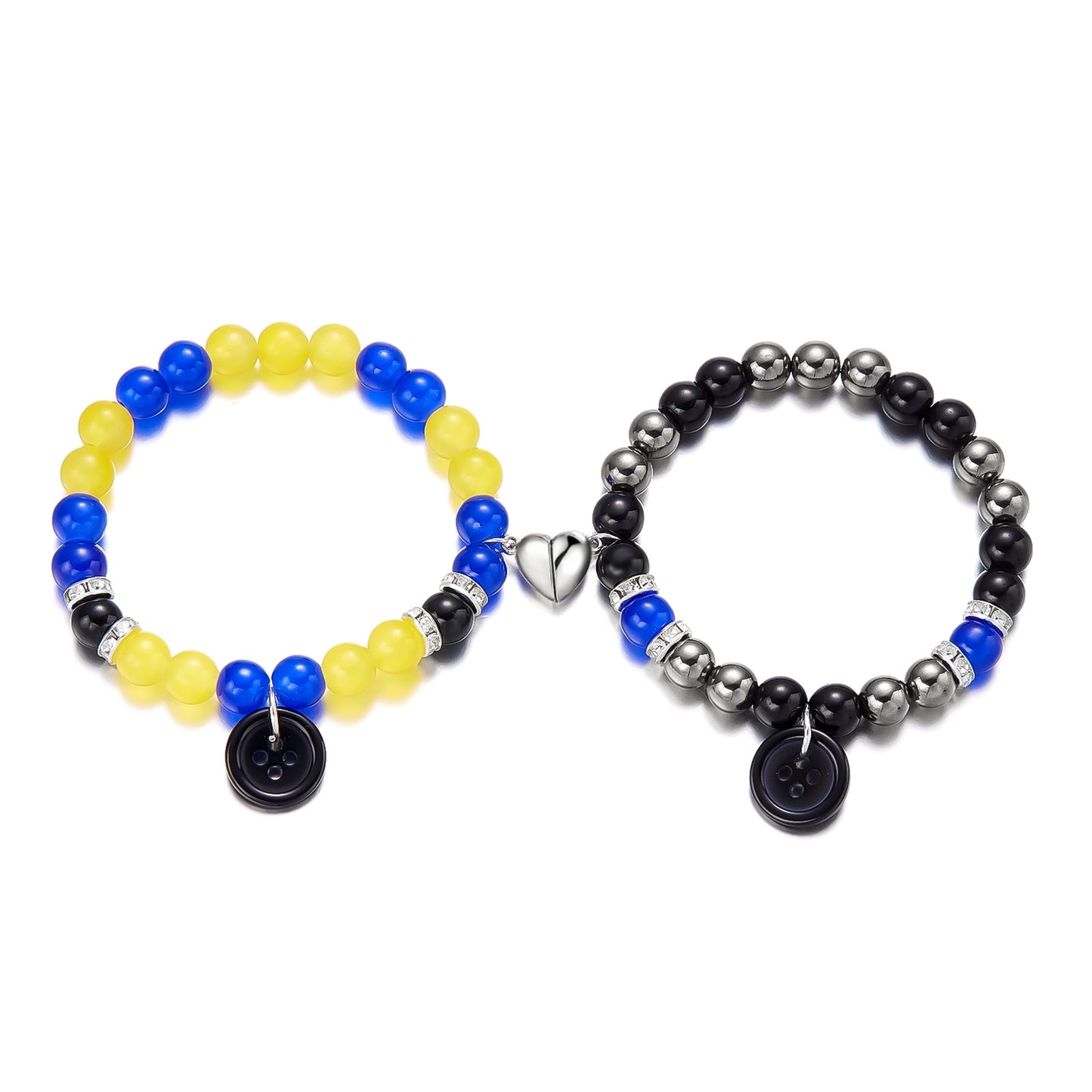 Novelty Heart Shape Crystal Resin and Natural Stone Beaded Magnetic Couple Bracelets