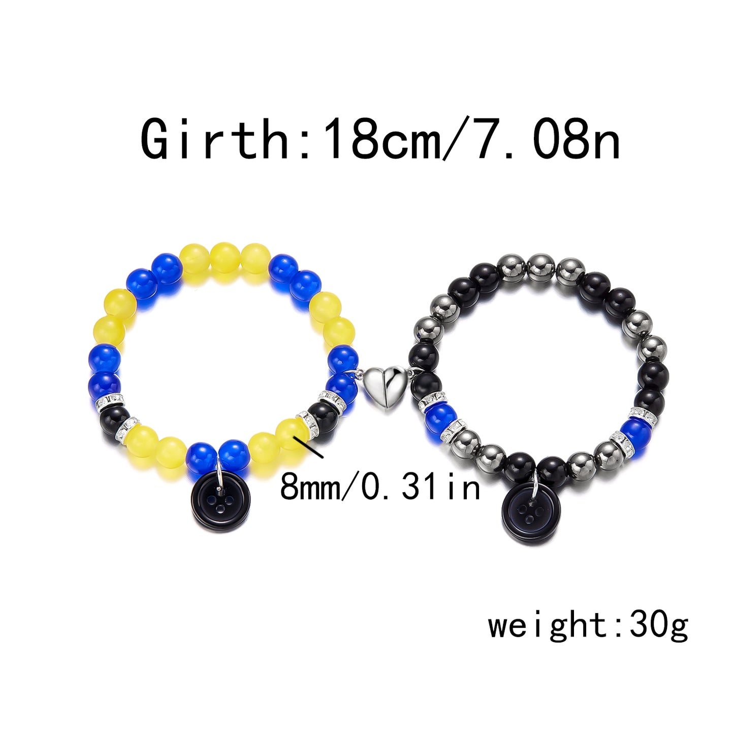 Novelty Heart Shape Crystal Resin and Natural Stone Beaded Magnetic Couple Bracelets