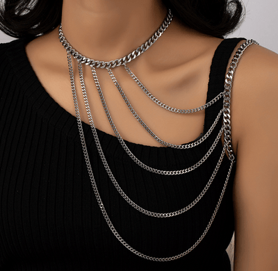 Iron Geometric Layered Tassel Body Chain Necklace