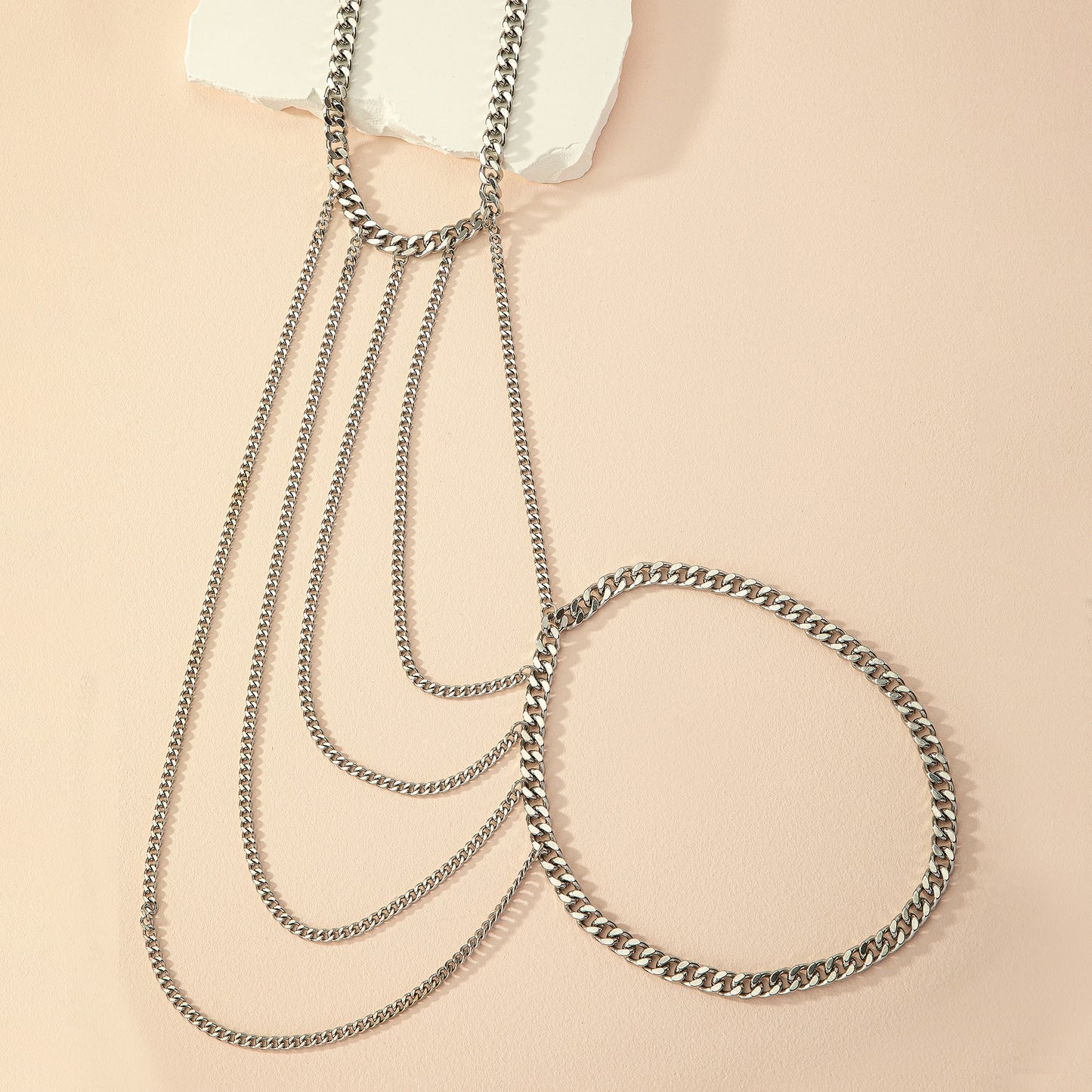 Iron Geometric Layered Tassel Body Chain Necklace