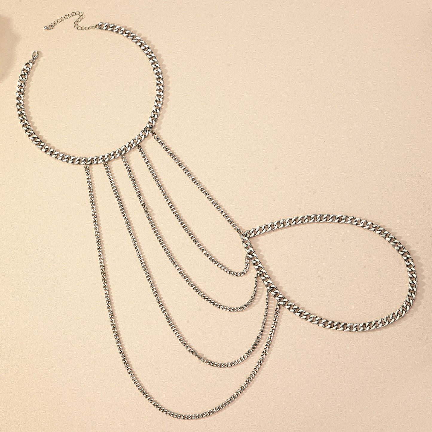 Iron Geometric Layered Tassel Body Chain Necklace