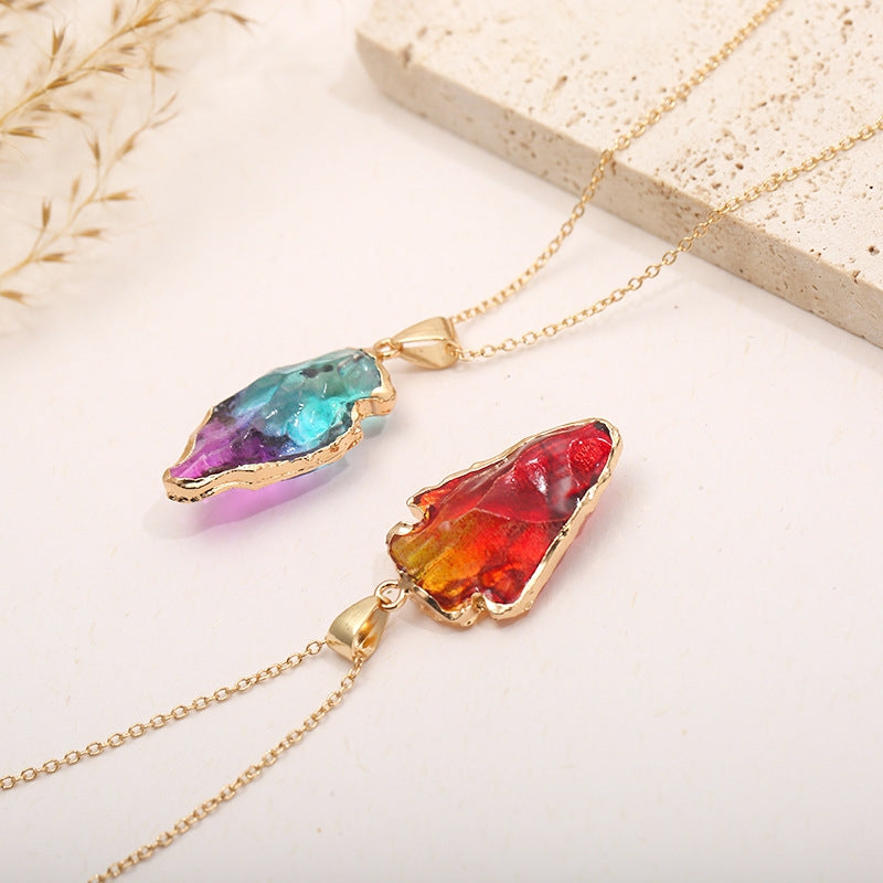 Gold Plated Natural Stone Crystal Water Droplet Pendant Necklace