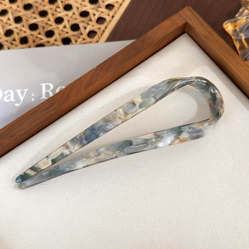 Women's Classic Marble Acetate U-Shaped Hairpin - Simple and Modern Versatile Design for Daily Wear