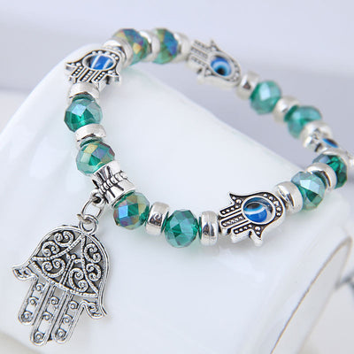 Evil Eye Crystal Metal Palm Pendant Bracelet