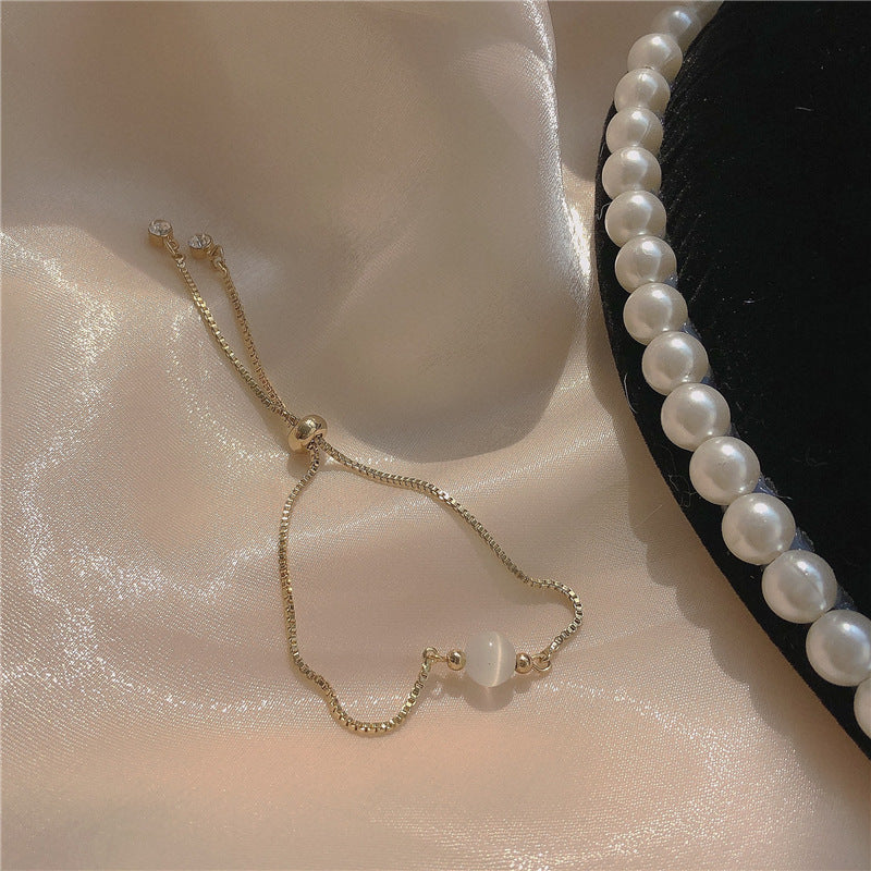 Elegant Star and Moon Zircon Pearl Women's Bracelet - Korean Fashion Design