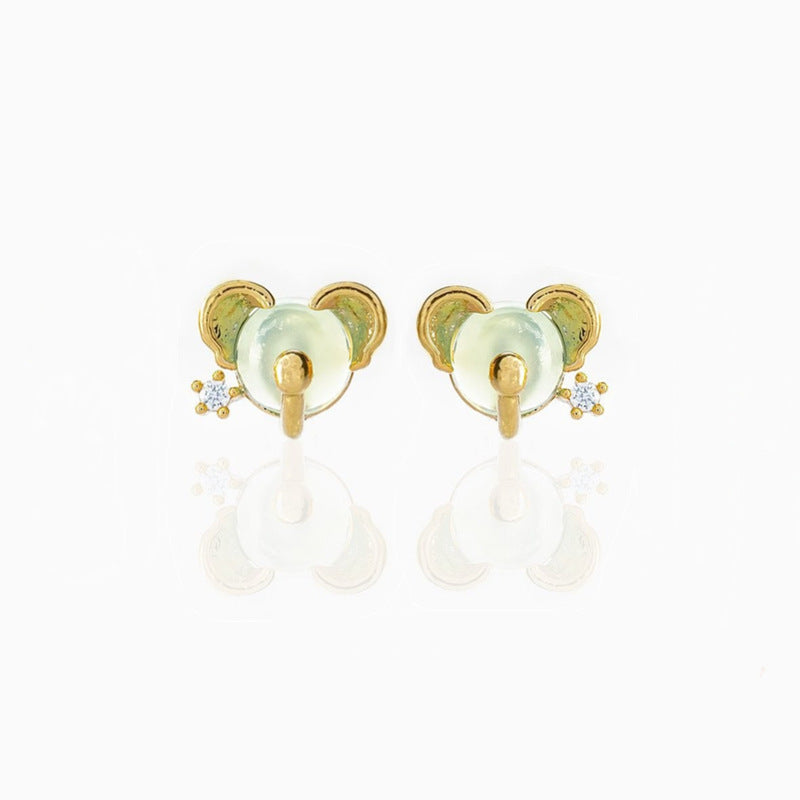 Retro Animal Head Gold Plated Zircon Copper Stud Earrings - Unique Design Series