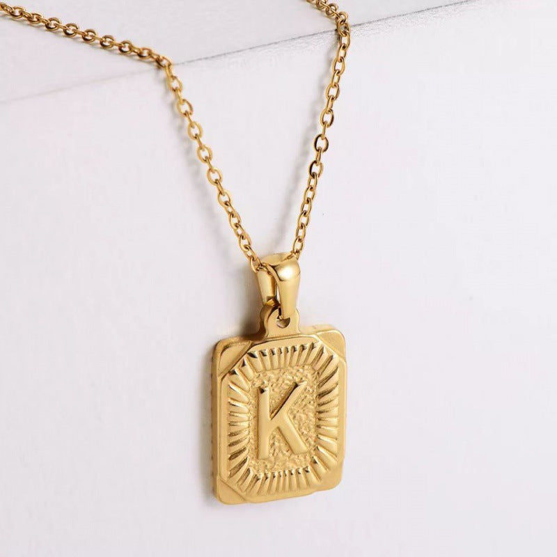 Fashion Letter Square Pendant Stainless Steel Necklace