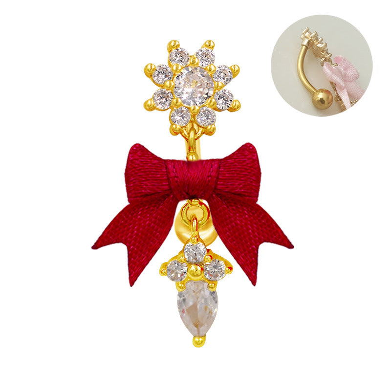 1 Piece Belly Rings Vacation Shiny Heart Shape Bow Knot 316 Stainless Steel  Alloy Inlay Rhinestones Glass Gold Plated