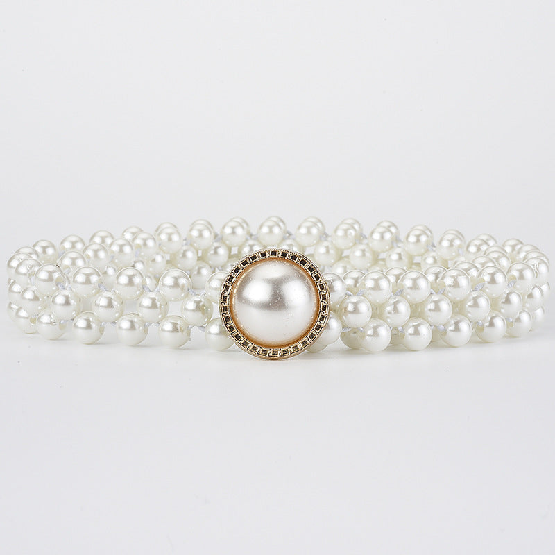 Elegant Vintage White Pearl Women's Chain Belt