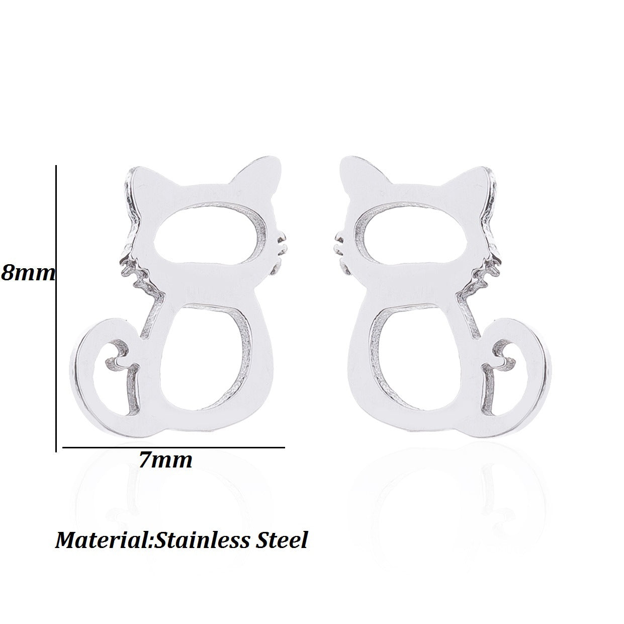 Fashion Cat Stainless Steel Plating Ear Studs 1 Pair