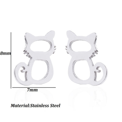 Fashion Cat Stainless Steel Plating Ear Studs 1 Pair