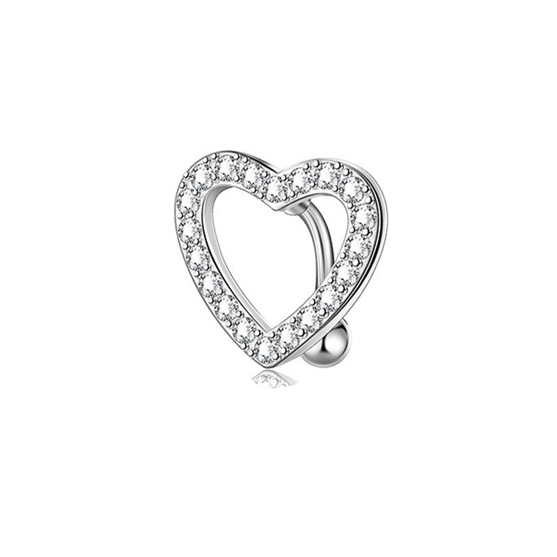 Heart Shape Double Navel Ring 316 Stainless Steel Zircon Piercing Jewelry