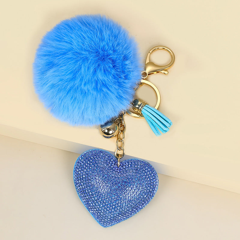 Alloy Heart Tassel Keychain with Rhinestone Charm for Bags and Cars