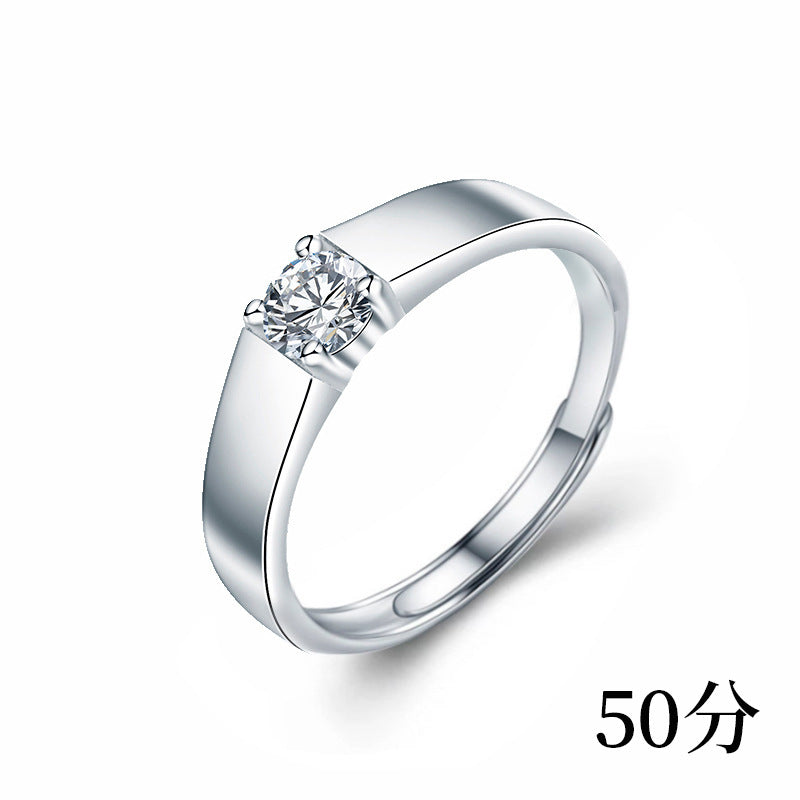 Simple Geometric Sterling Silver Moissanite Open Ring for Men and Couples