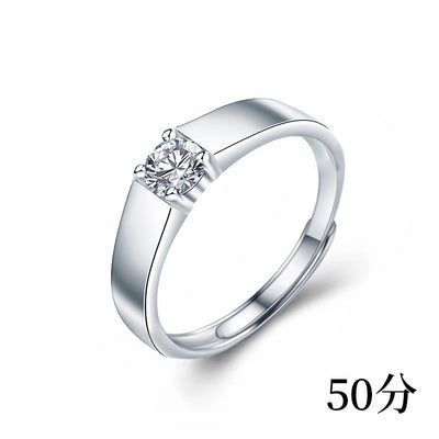 Simple Geometric Sterling Silver Moissanite Open Ring for Men and Couples