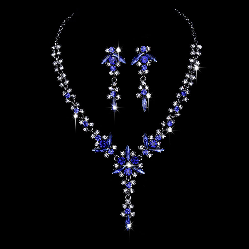 Sweet Flower Crystal Zircon Necklace and Earring Set