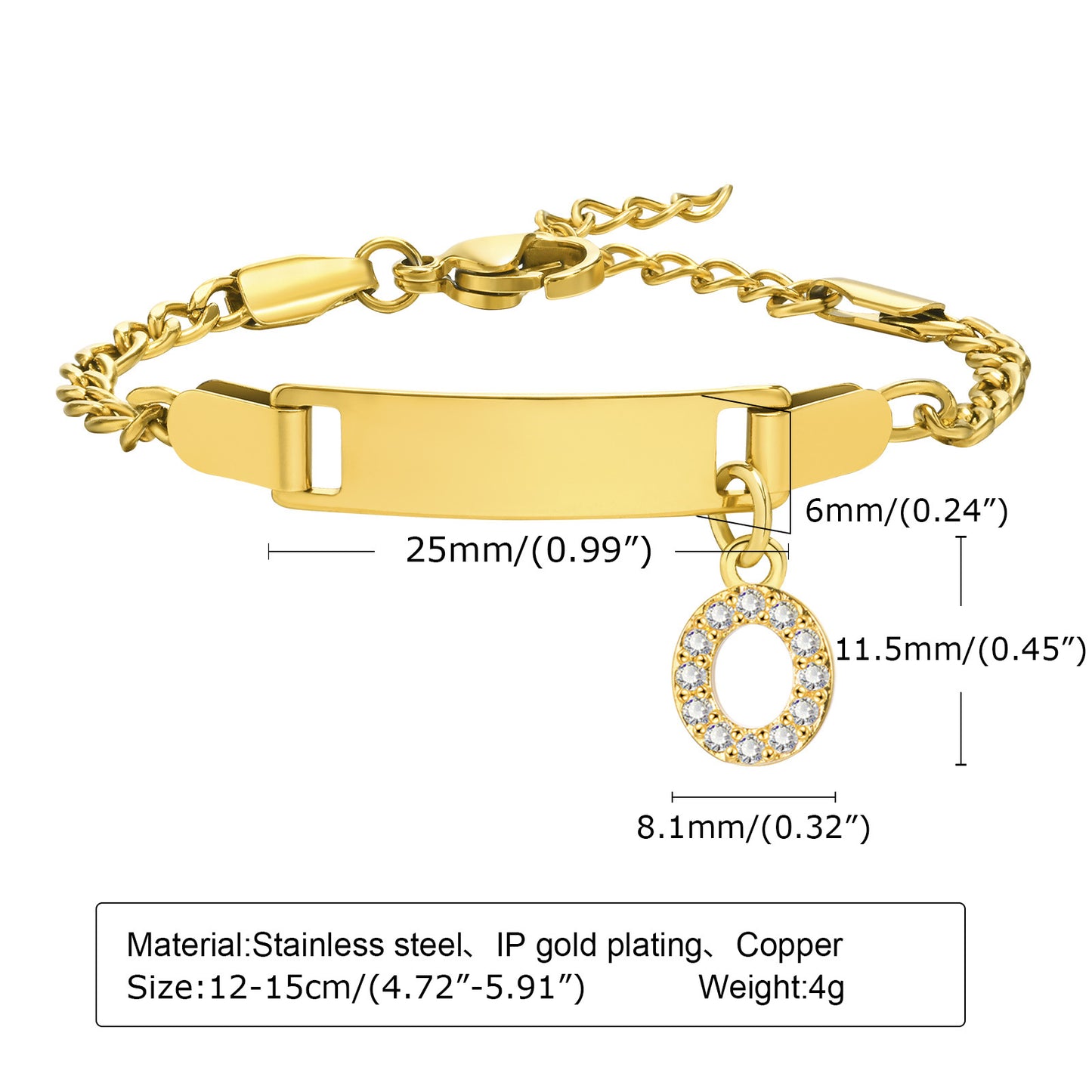 Stainless Steel Zircon Inlay English Letter Bracelet for Women and Children