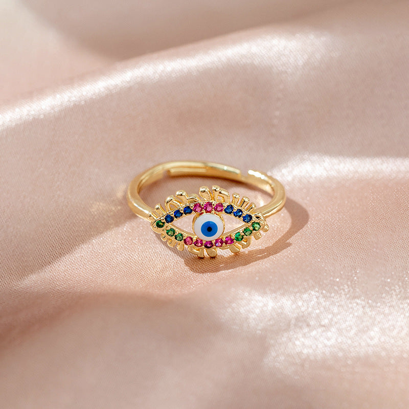 Minimalist Evil Eye Gold Plated Adjustable Ring