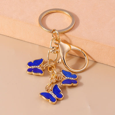 Pastoral Butterfly Trio Zinc Alloy Keychain with Enamel and Rhinestone Accents