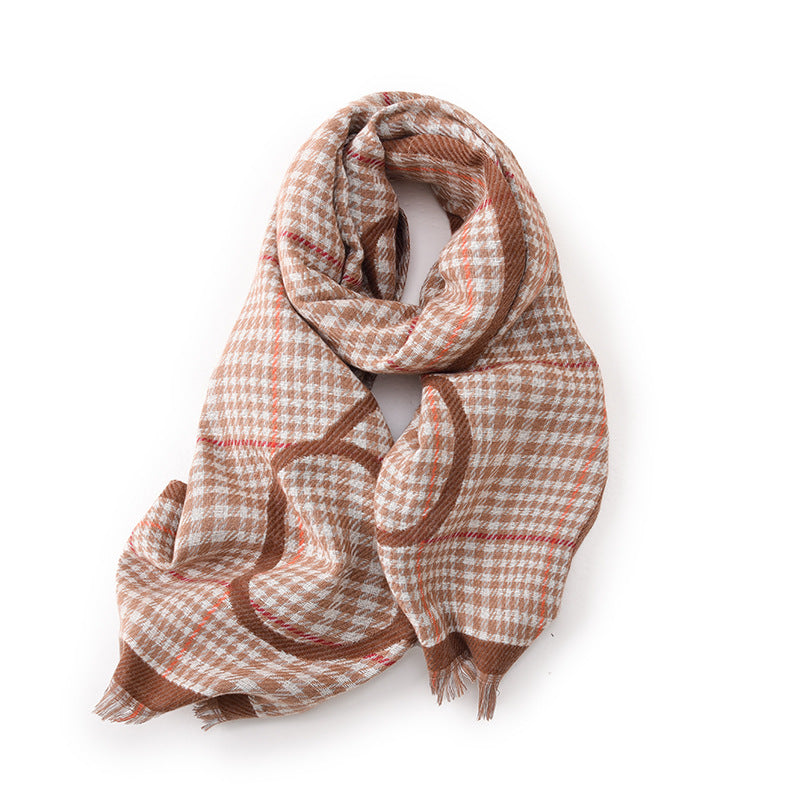 Women's Retro Plaid Tassel Scarf Shawl - Thickened Winter Wrap