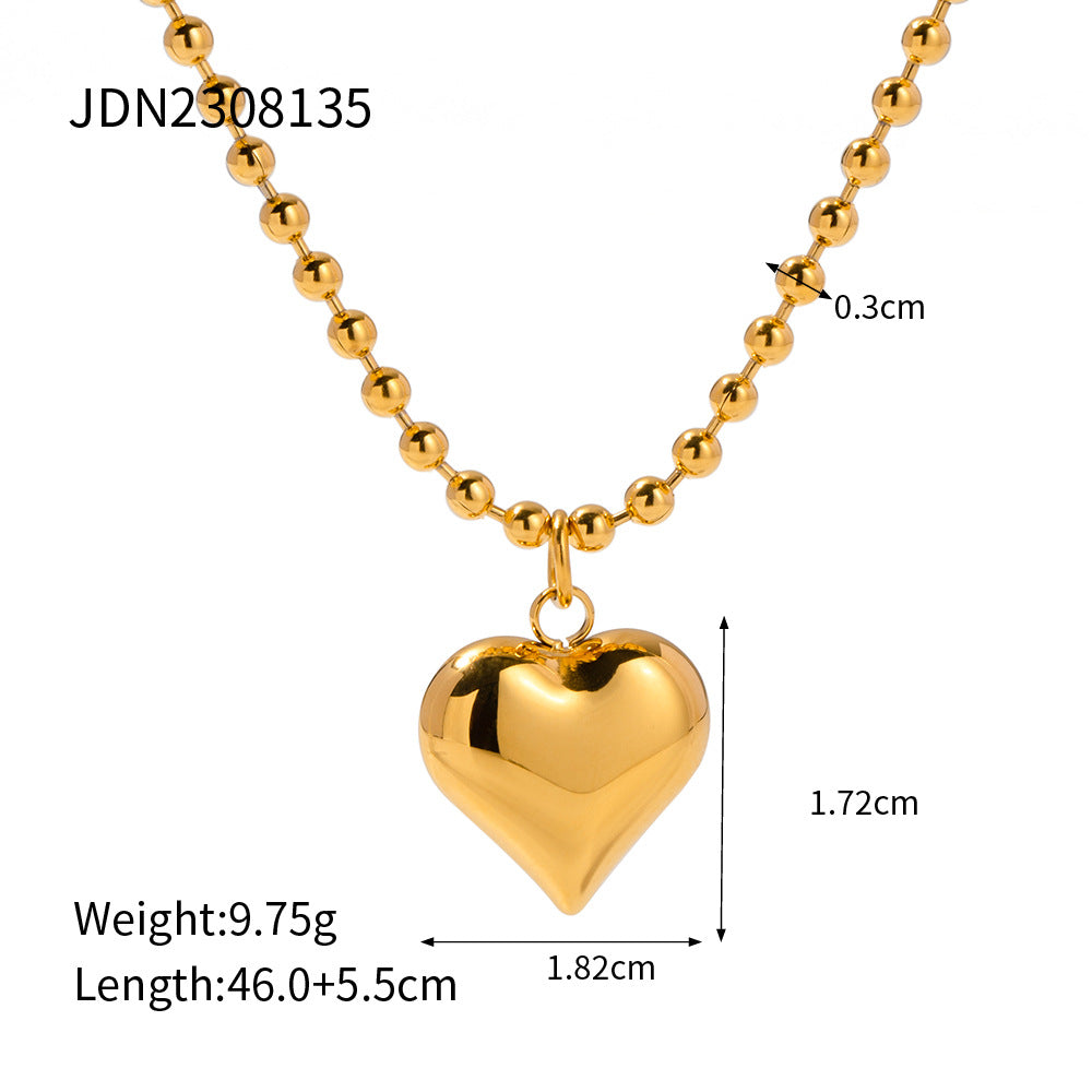 18K Gold Plated Heart Shape Bracelet and Retro Classic Love Necklace Set