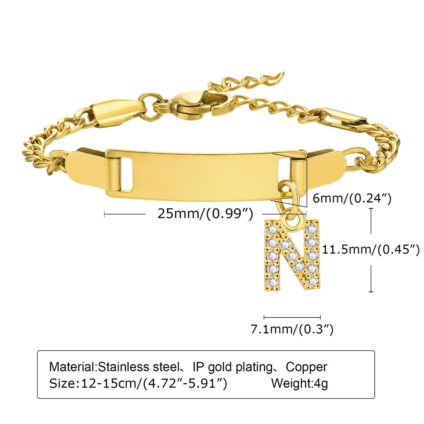 Stainless Steel Zircon Inlay English Letter Bracelet for Women and Children