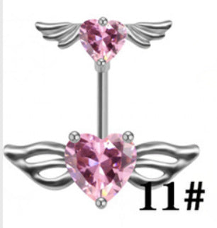 Butterfly Heart Zircon Inlay Stainless Steel Belly Ring Set