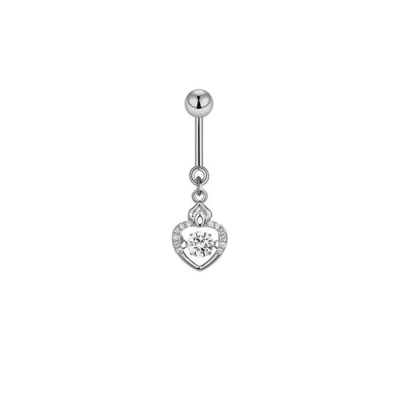 1 Piece Belly Rings Simple Style Classic Style Heart Shape 316 Stainless Steel  Inlay Zircon Belly Rings