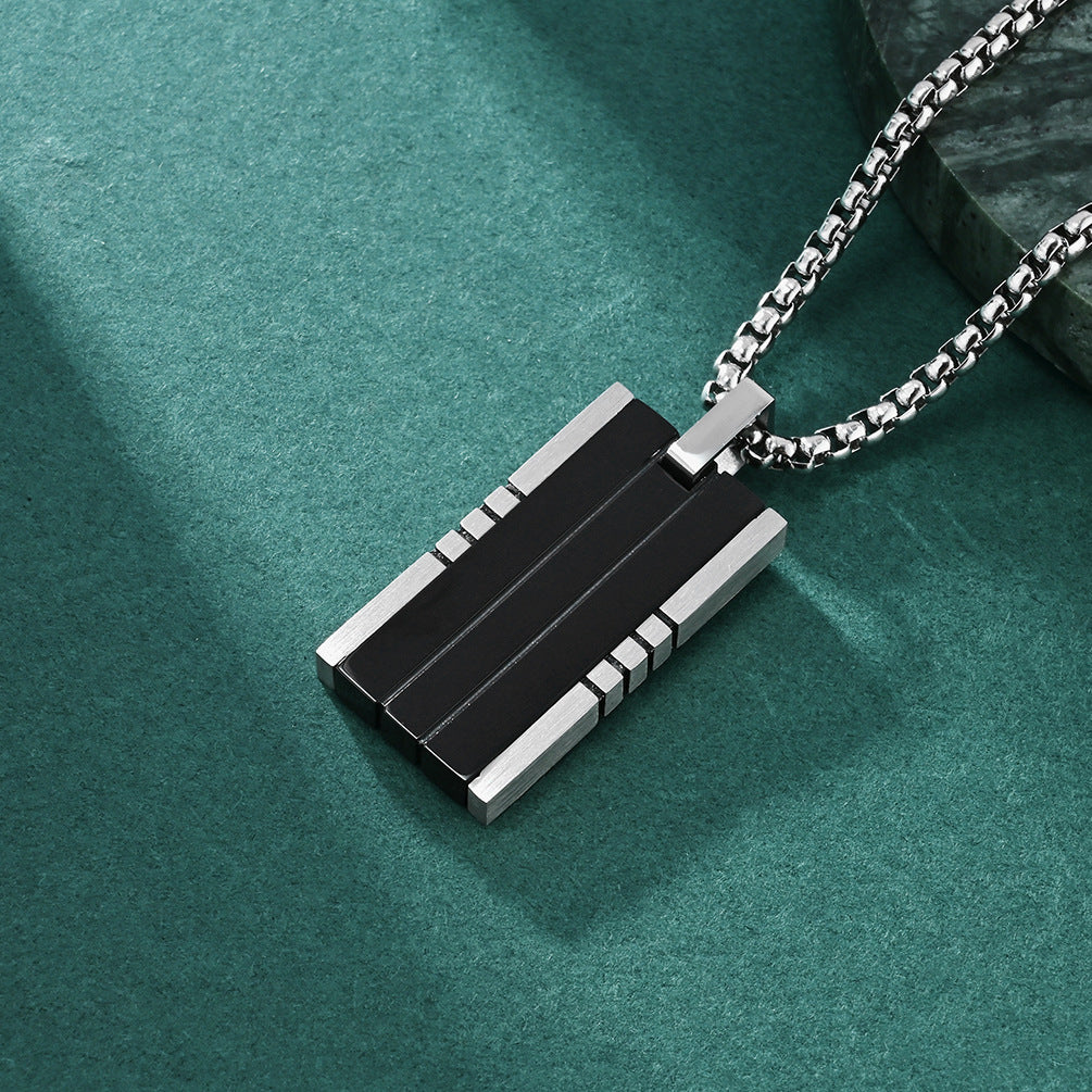 Modern Geometric Rectangle Titanium Steel Men's Pendant Necklace with Dual-Tone Design