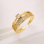 18K Gold Plated Zircon Geometric Open Ring - Vintage Style