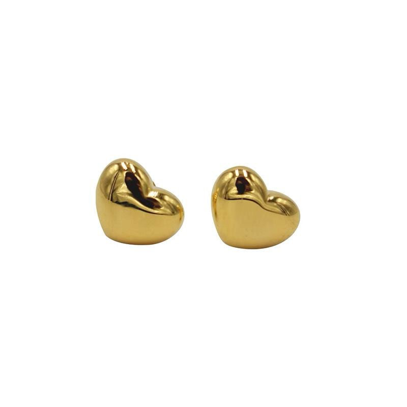 Fashion Titanium Steel Heart Stud Earrings - 18K Gold Plated