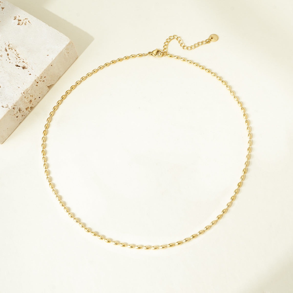 Simple Style Oval 14K Gold Plated Stainless Steel Bead Necklace and Bracelet Set