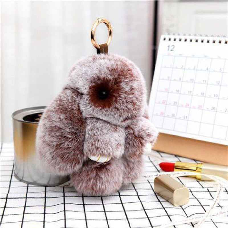 Plush Rabbit Faux Fur Bag and Car Charm Keychain