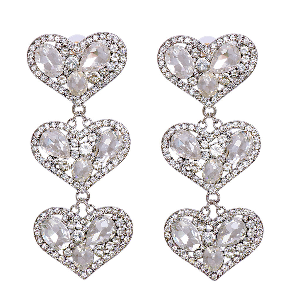 Fashion Geometric Heart Pendant Diamond Stud Earrings