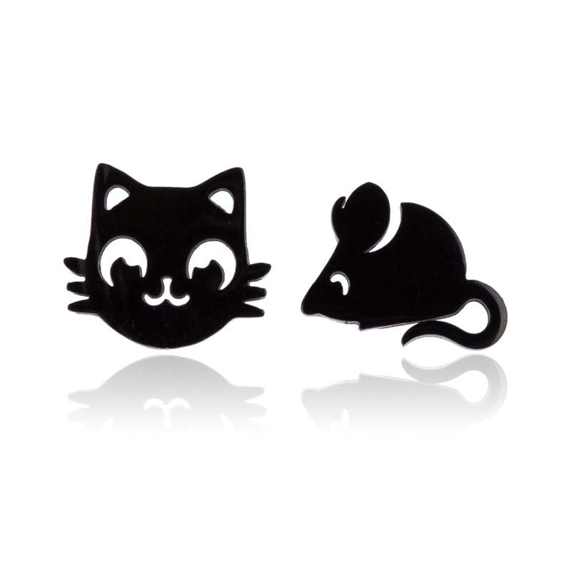 Fashion Cat Stainless Steel Plating Ear Studs 1 Pair